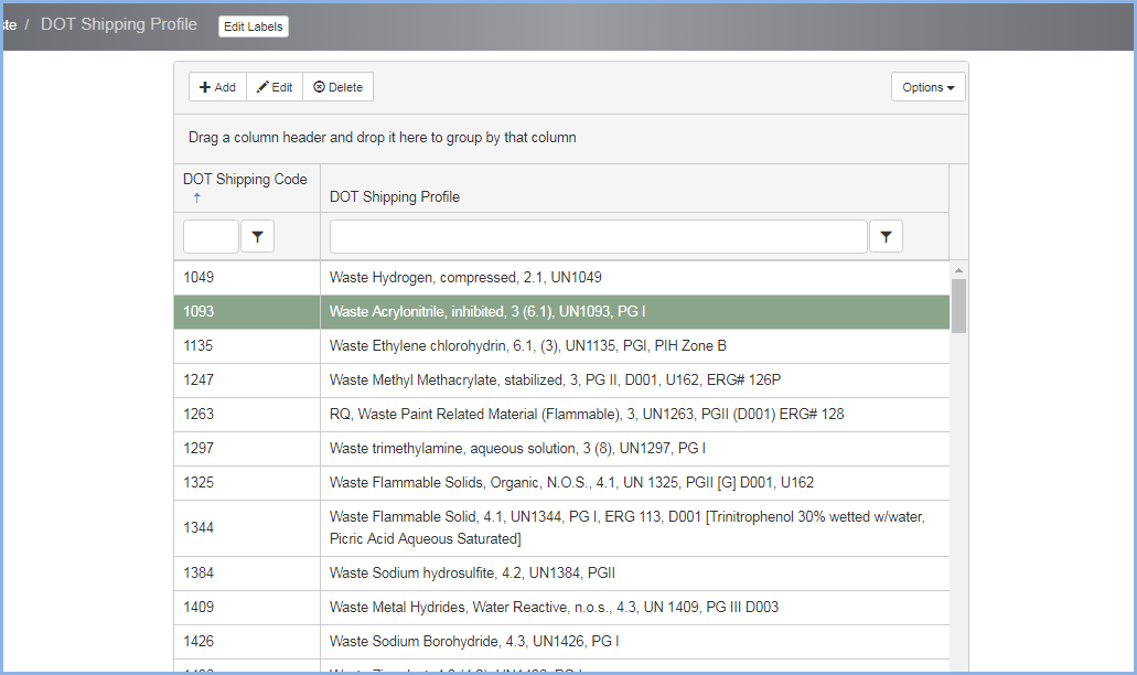 Modify DOT Shipping Profiles