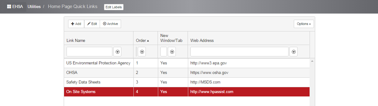 Home Page Quick Links