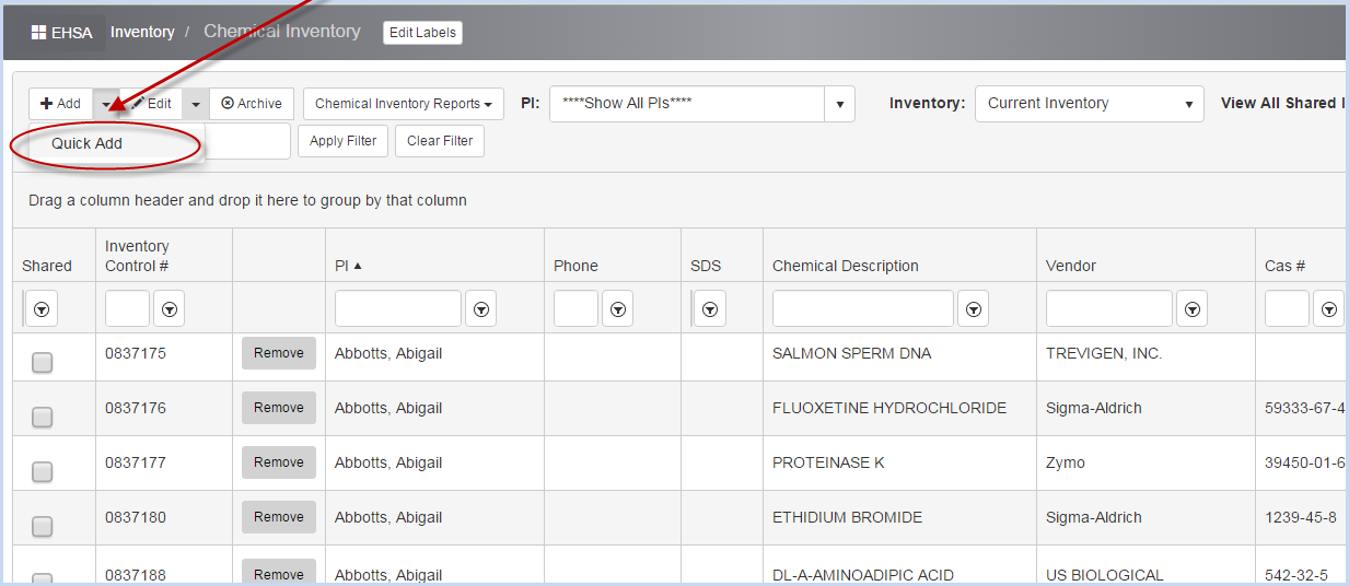 Quick Chemical Inventory